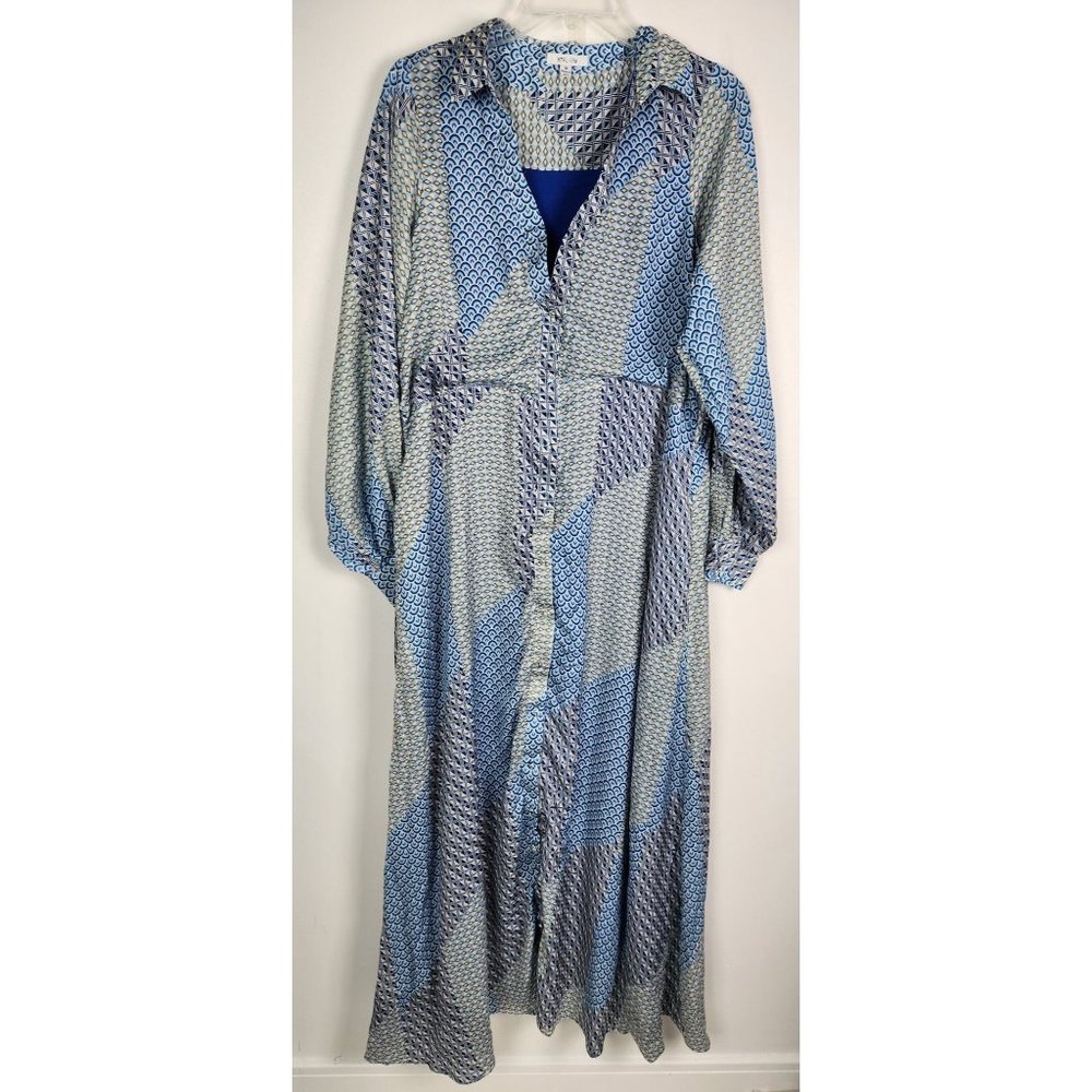 BTFL-LIFE Women's Sz. M Button Up Long Sleeve Geometric Print Maxi Dress